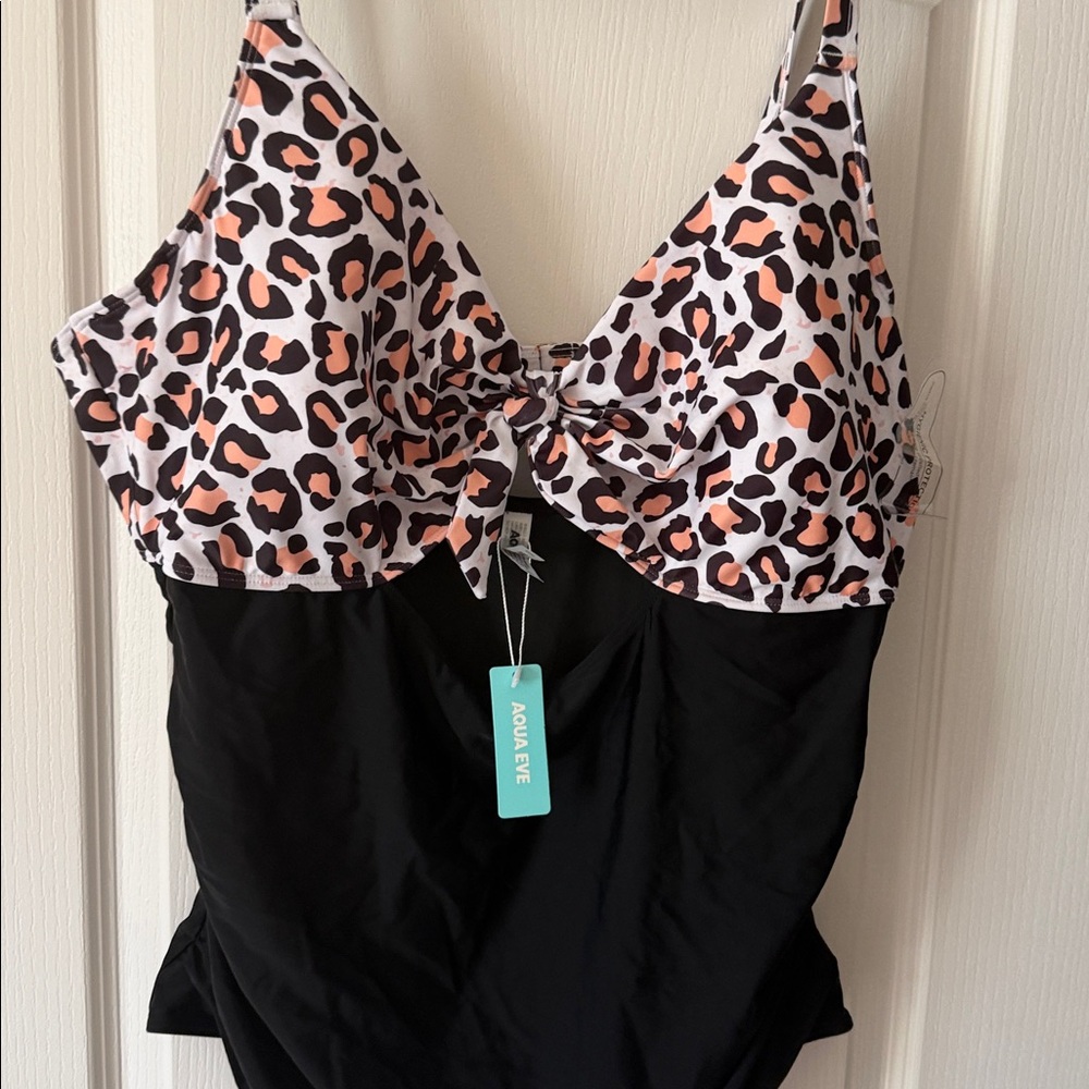 Aqua Eve Plus Size One Piece Swimsuit - Women's Tummy Control Bathing Suit Retro - Picture 3 of 4